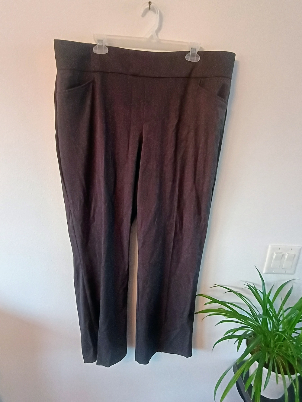 CJ Banks 18W Gray Pull On Stretch Knit Straight Leg Pants Pockets NWT
